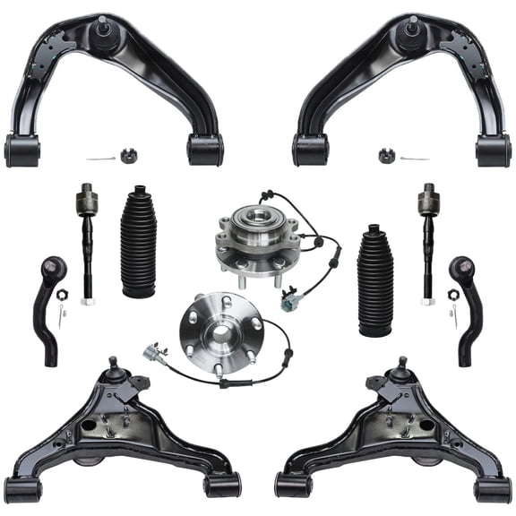 Detroit Axle - Front Upper Lower Control Arms Inner Outer Tie Rods & Wheel Hub Bearing Assembly Replacement for 2005-2015 Nissan Frontier/Xterra - [2005-2012 Pathfinder] - 4WD 4x4 - 12pc Set