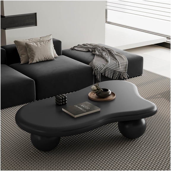 Modern Cloud Shape Coffee Table with Ball Legs, Black MDF Sofa Table for Living Room