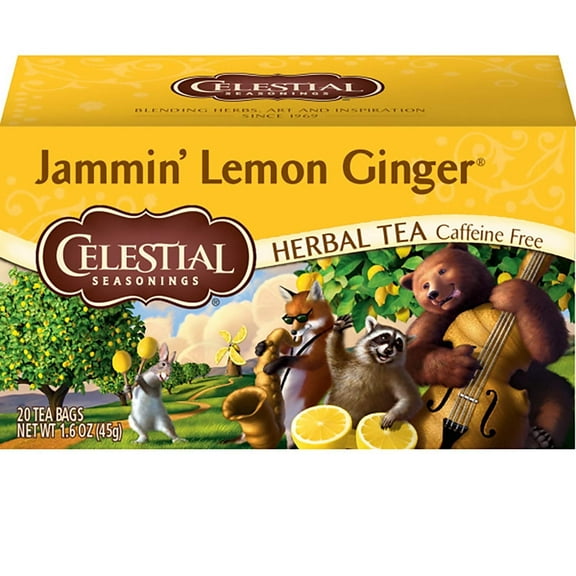 Celestial Seasonings Herbal Tea Caffeine Free Jammin' Lemon Ginger 20 Tea Bags 1.6 oz Pack of 2
