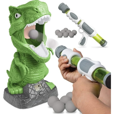 Discovery Kids Hungry T-Rex Feeding Game, Carnival Style Shooting Competition for Kids, 8 Indoor Safe Foam Balls with Air Launcher, Electronic LCD Screen with Lever Tongue, Great for Ages 6 & Up