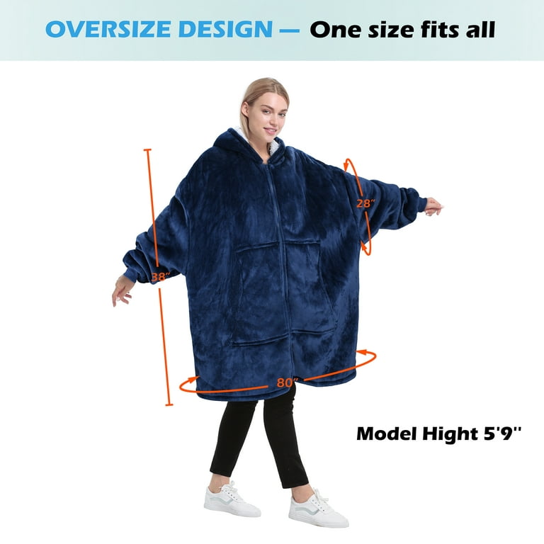 Free Shipping Catalonia Oversized Hoodie Blanket with Zipper Wearable Sherpa Sweatshirt Pullover Soft Warm Comfortable Jacket for Adults Men Women Navy Walmart