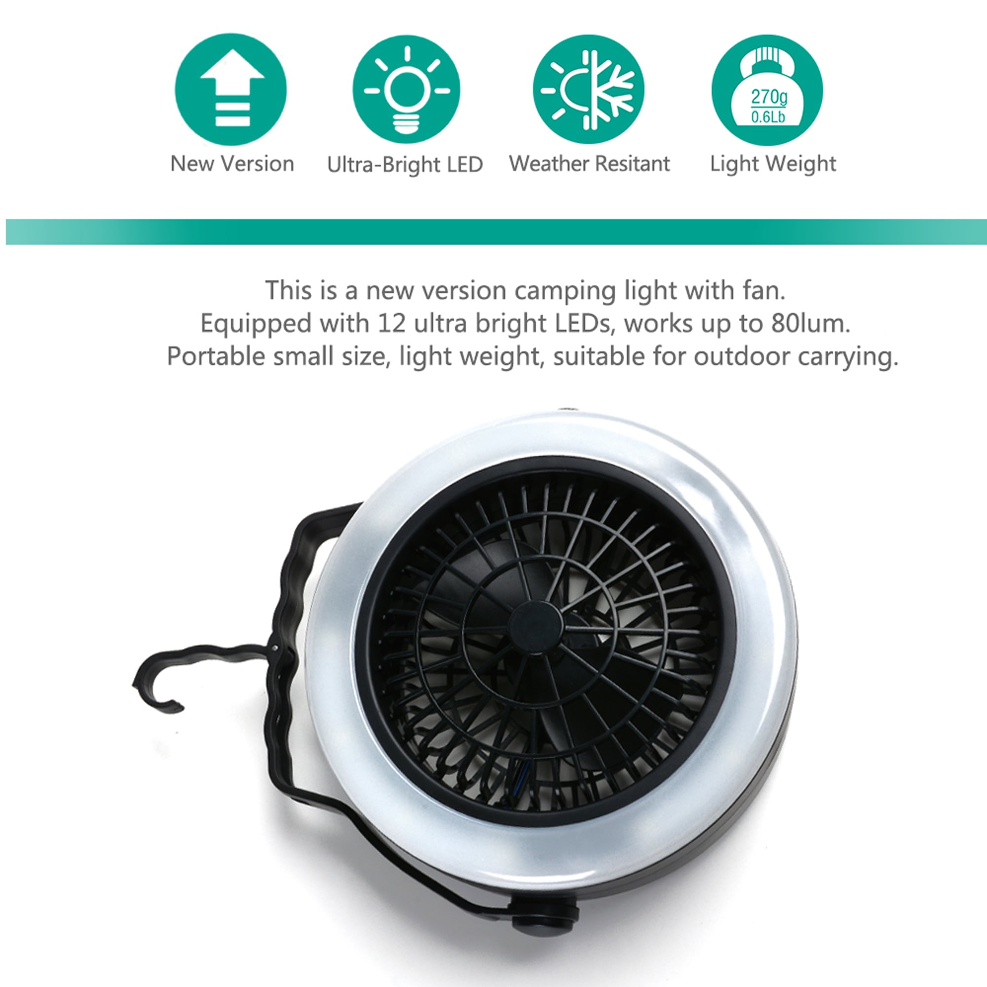 2 In 1 Portable Led Light And Ceiling Fan 360 Degree Camping For Outdoor