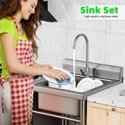 Trendix Single Bowl Utility Sink, Stainless Steel Sink with Cold and Hot Water Pipe for Laundry Room Bathroom Farmhouse, 23.62L, 23.62W, 37.4H