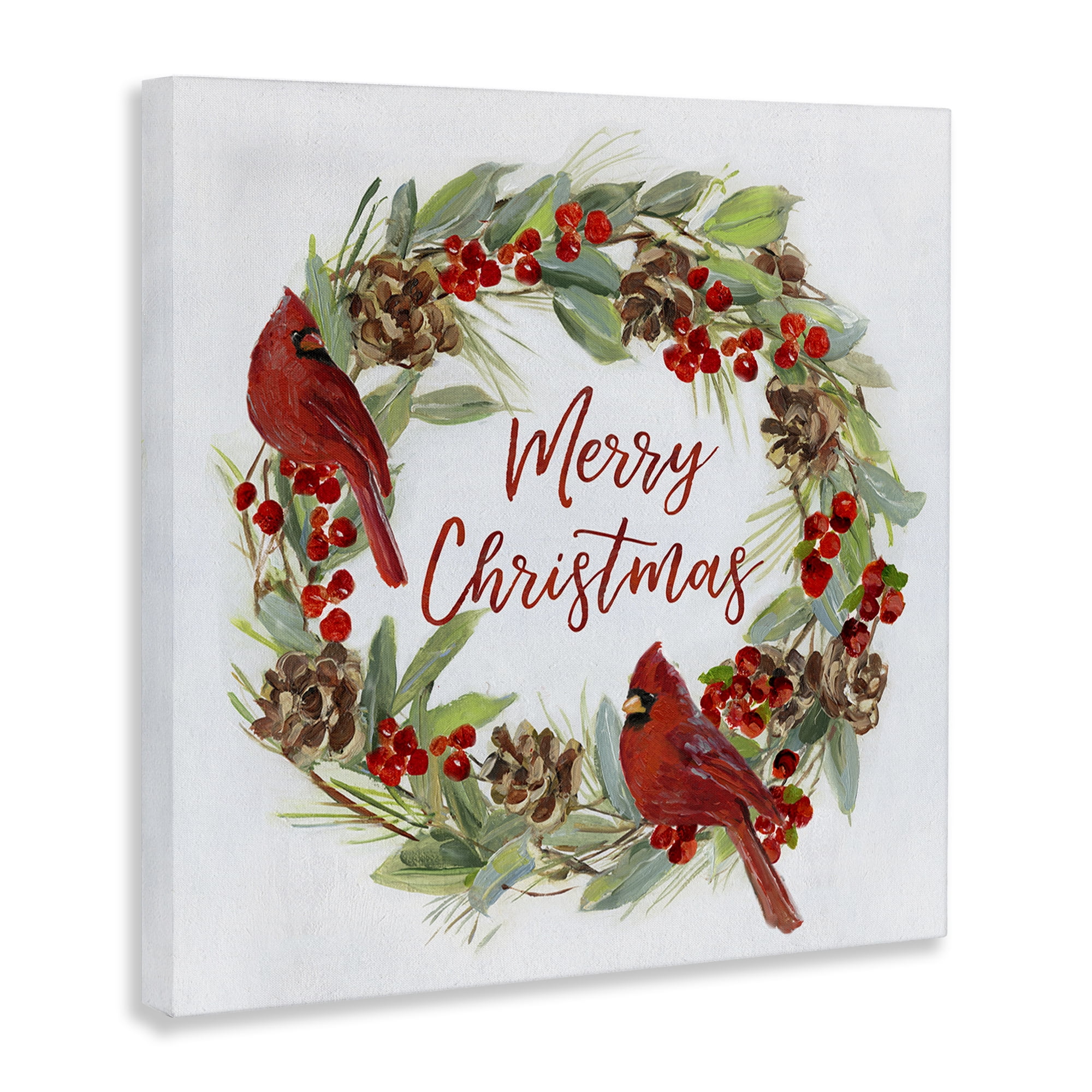Stupell Industries Cardinals & Merry Christmas Holiday Painting Gallery Wrapped Canvas Art Prints Wall Art, 24 x 24