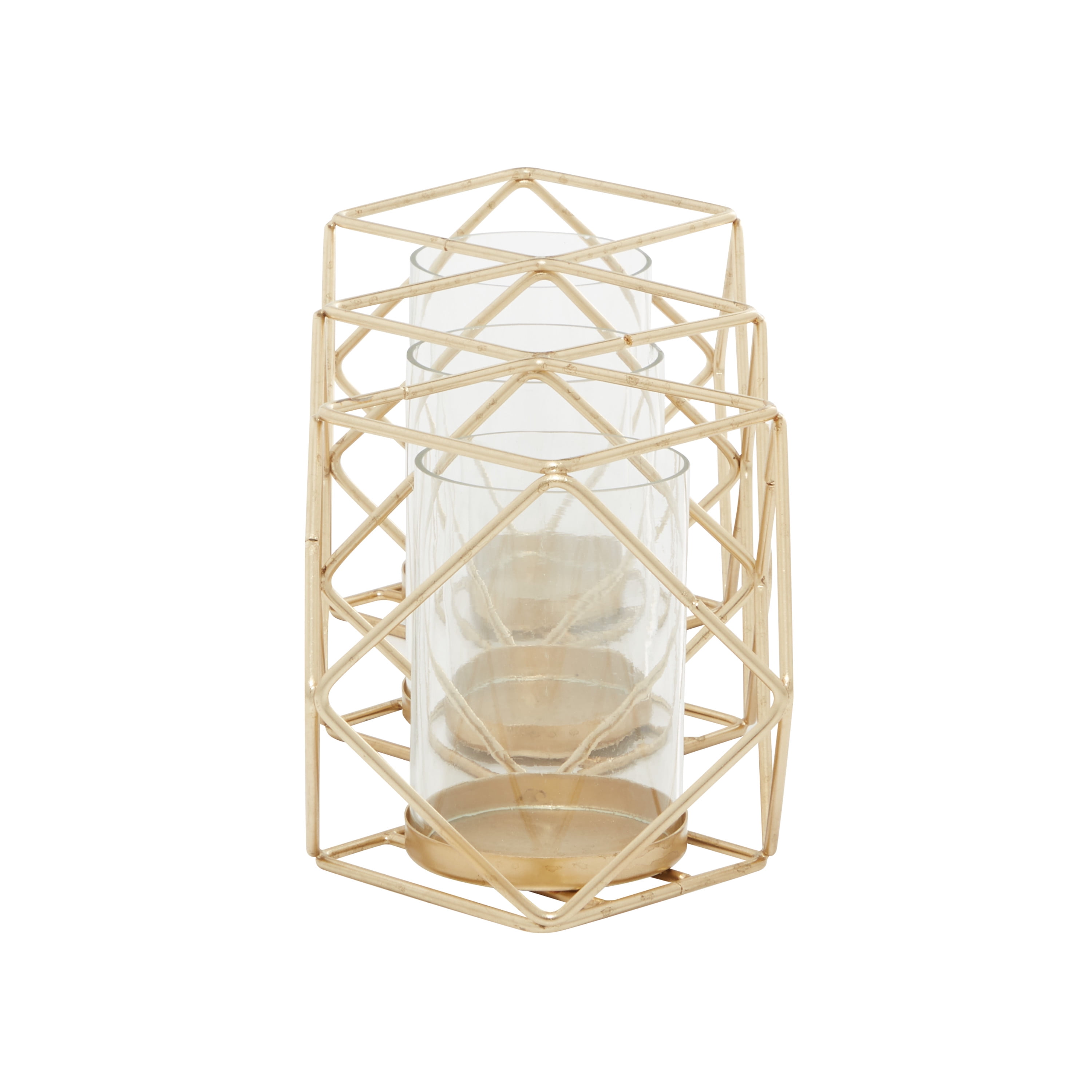 DecMode 15.25"W, 5.5"H Metal Modern Candle Holder, Gold, 1 - Piece
