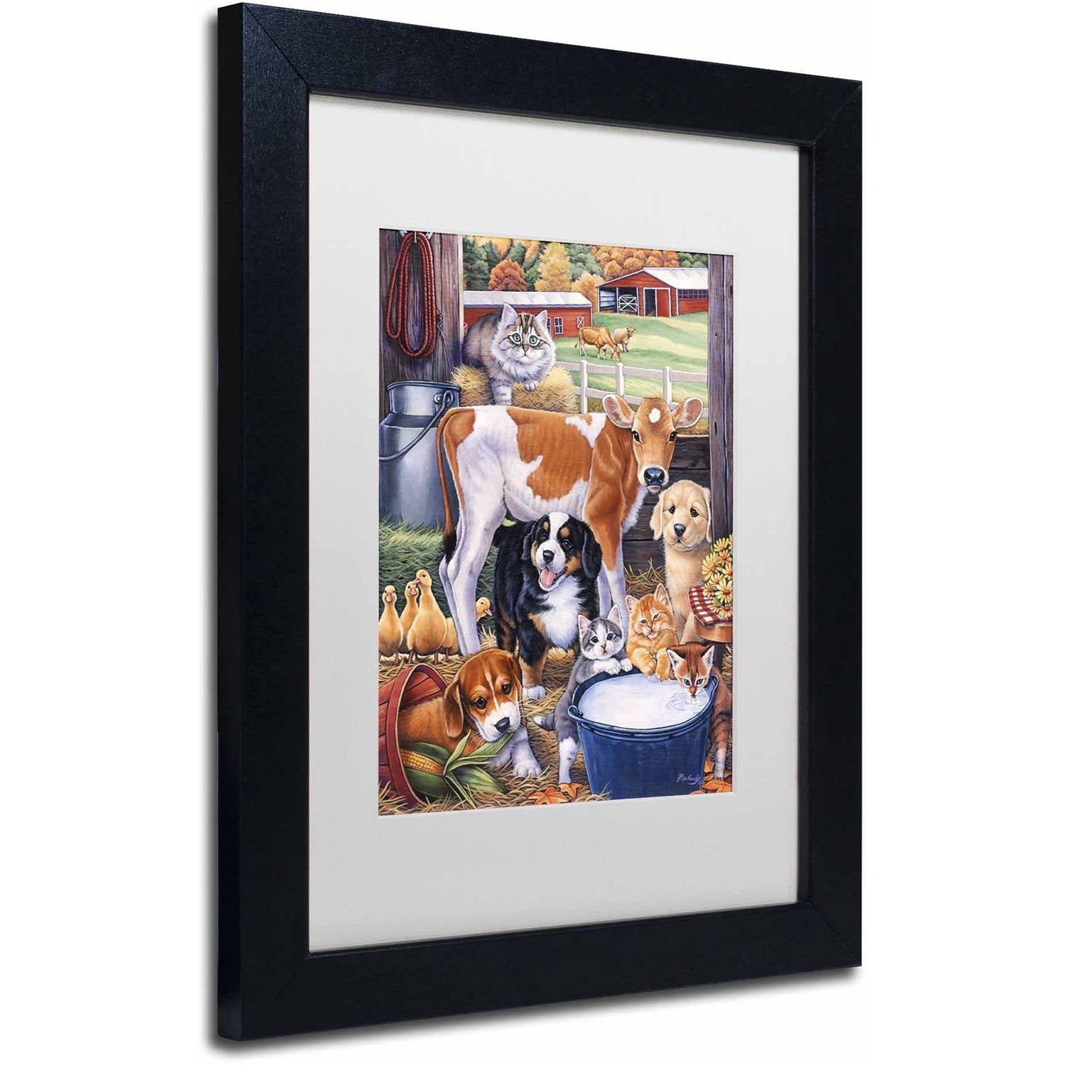 Trademark Fine Art 'Barn Pals' Canvas Art by Jenny Newland, White Matte, Black Frame