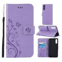 Samsung Galaxy A70 Wallet Case, Dteck Embossed Flower PU Leather Magnetic Flip Stand Case Cover [Built-in Card Slots][w/ Hand Strap] For Samsung Galaxy A70, Light Purple