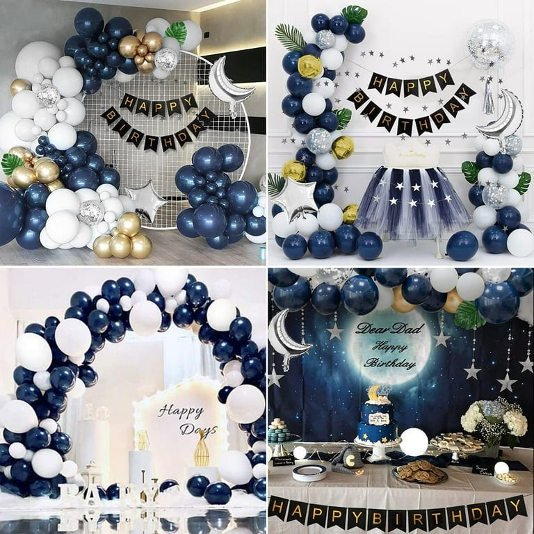 Zesliwy Navy Blue Silver Balloons Garland Kit, 131 pcs Navy Blue White  Silver Confetti Balloons Arch Kit for Birthday Party Baby Shower Wedding