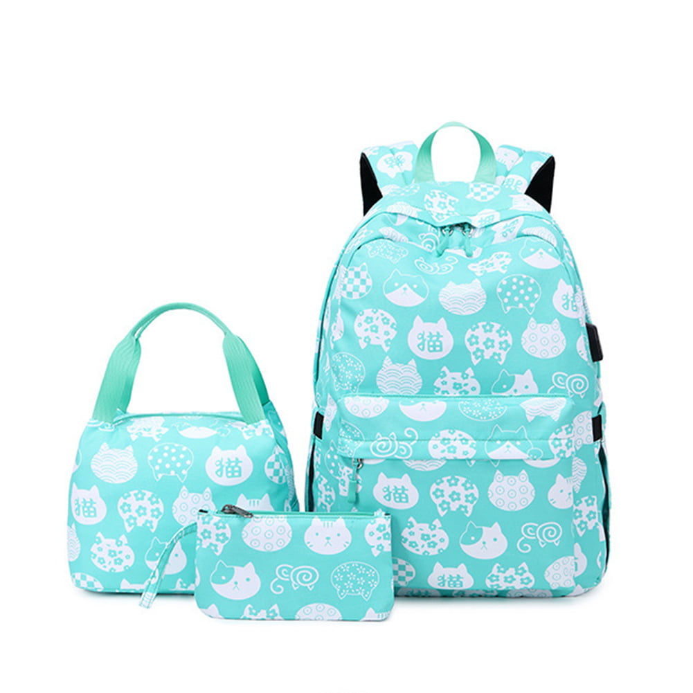 3 Sets Pug Dog Large Backpack Girls Boys Daypack Lightweight Lunch Box Pen Bag
