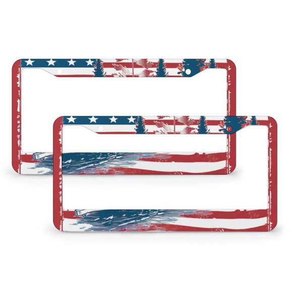 2 Pack I Go Where I'm Towed American Flag License Plate Frames Camper Or Travel Trailer Car Tags Frames Holder Metal 2 Holes for Girl Women Men Vehicles