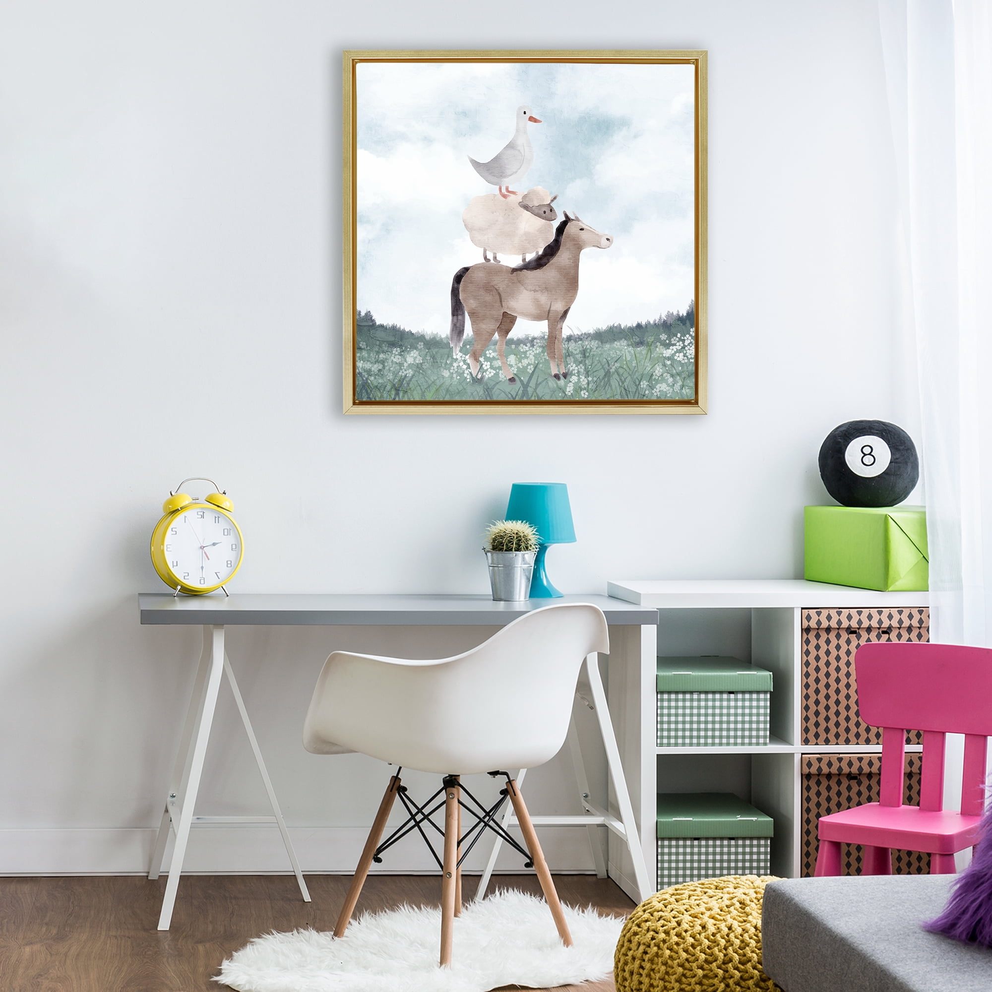 Stupell Industries Muted Blue Sky Farm Gold Framed Floater Canvas Wall Art, design by Kim Allen