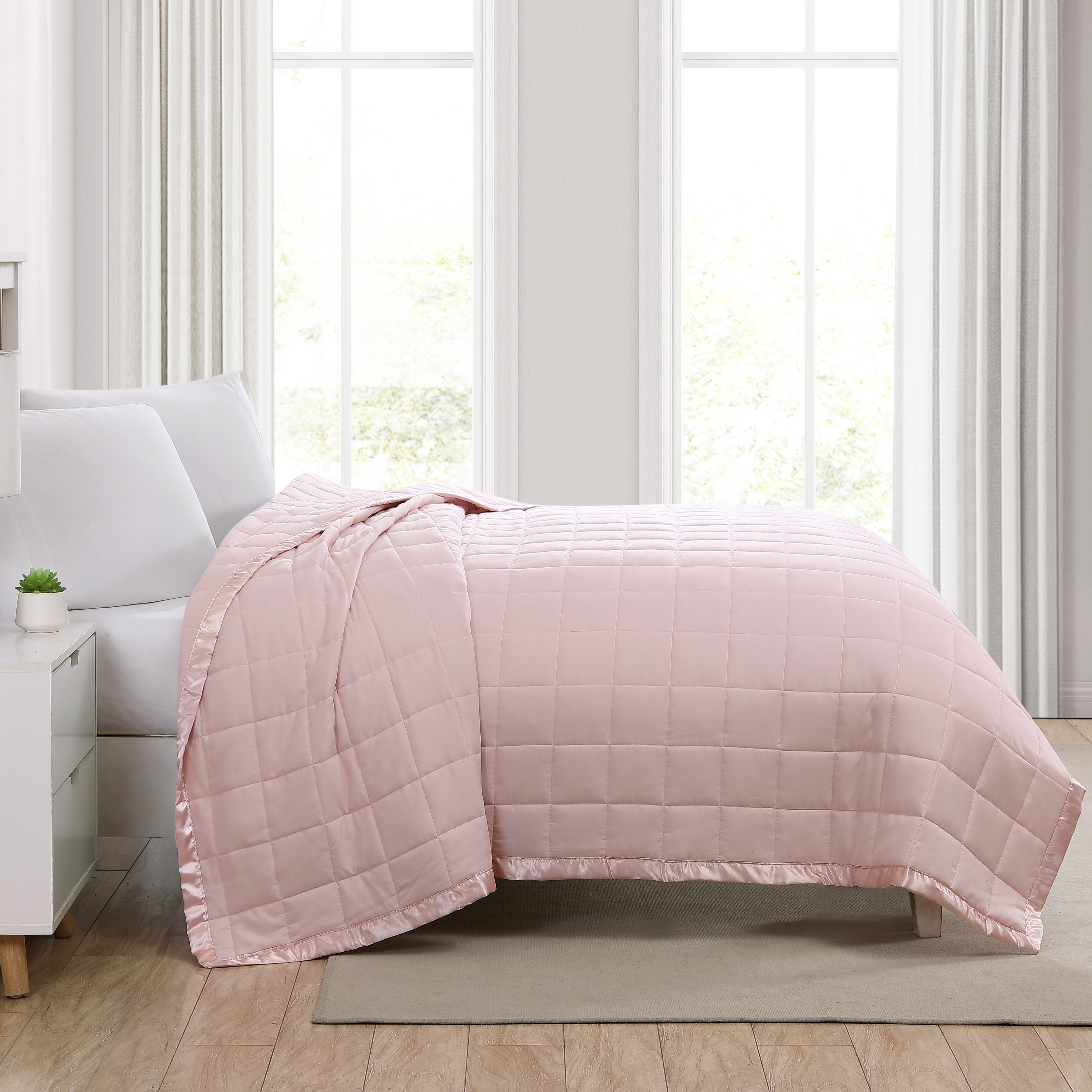 Beatrice Home Fashions, Down Alt Blanket with Satin Trim, King, Blush