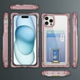 thumbnail image 5 of Wallet Case for iPhone 12/12 Pro, with Card Holder Slot Built-in Kickstand Shockproof Slim Hard Back Cover Soft TPU Bumper Translucent Clear for iPhone 12/12 Pro, Pink, 5 of 8