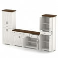 thumbnail image 3 of Multifunctional TV Wall Unit with Storage, White and Walnut Entertainment Center with TV Cabinet and Two Sideboards for Living Room, 113.5 Inch Long Modern Design, 3 of 9