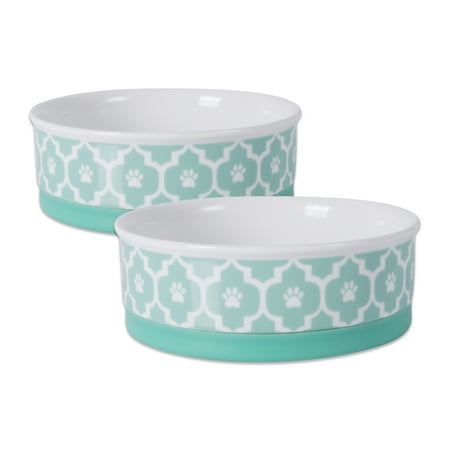 Bone Dry Lattice Pet Bowl  Dishwasher Safe  Medium Set  6x2   Aqua  2 Count