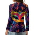 thumbnail image 4 of Mardi Gras Shirts for Women Mask Print Long 3/4 Sleeve Gold T Shirts Crew Neck Glitter Holiday Tops Black S, 4 of 6