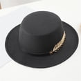 thumbnail image 2 of Fedora Hats for Men & Women Wide Brim Felt Flat-Top-Boater Hat | with Metal Belt Buckle Unique, Party, Vacations & Effortless Style, Daily Outfit, 2 of 3