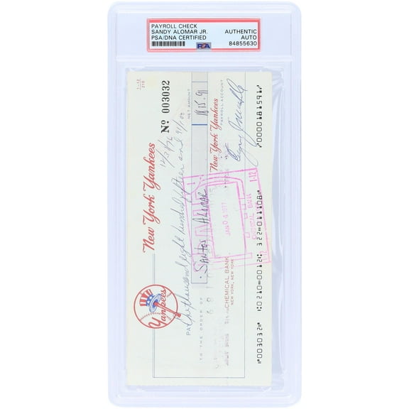 Sandy Alomar Jr. New York Yankees Autographed Check from December 31, 1976 - PSA 84855630 - Fanatics Authentic Certified