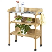 SmileMart Wooden Garden Potting Bench with Open Shelving, Oak