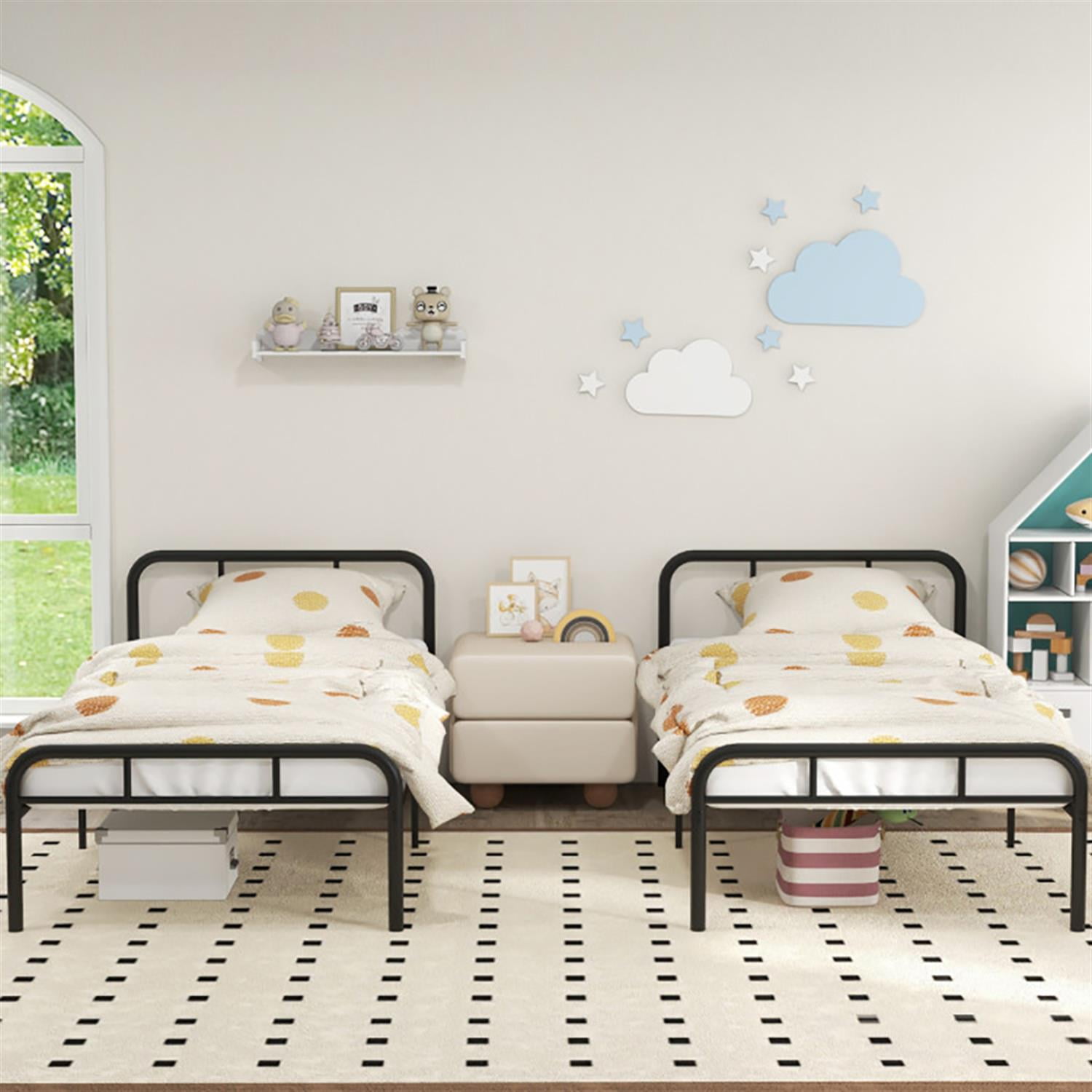 Demi Bonn Modern Metal Bed Frame Platform Mattress with Headboard and Footboard, Under Bed Storage, No Box Spring Needed, Black