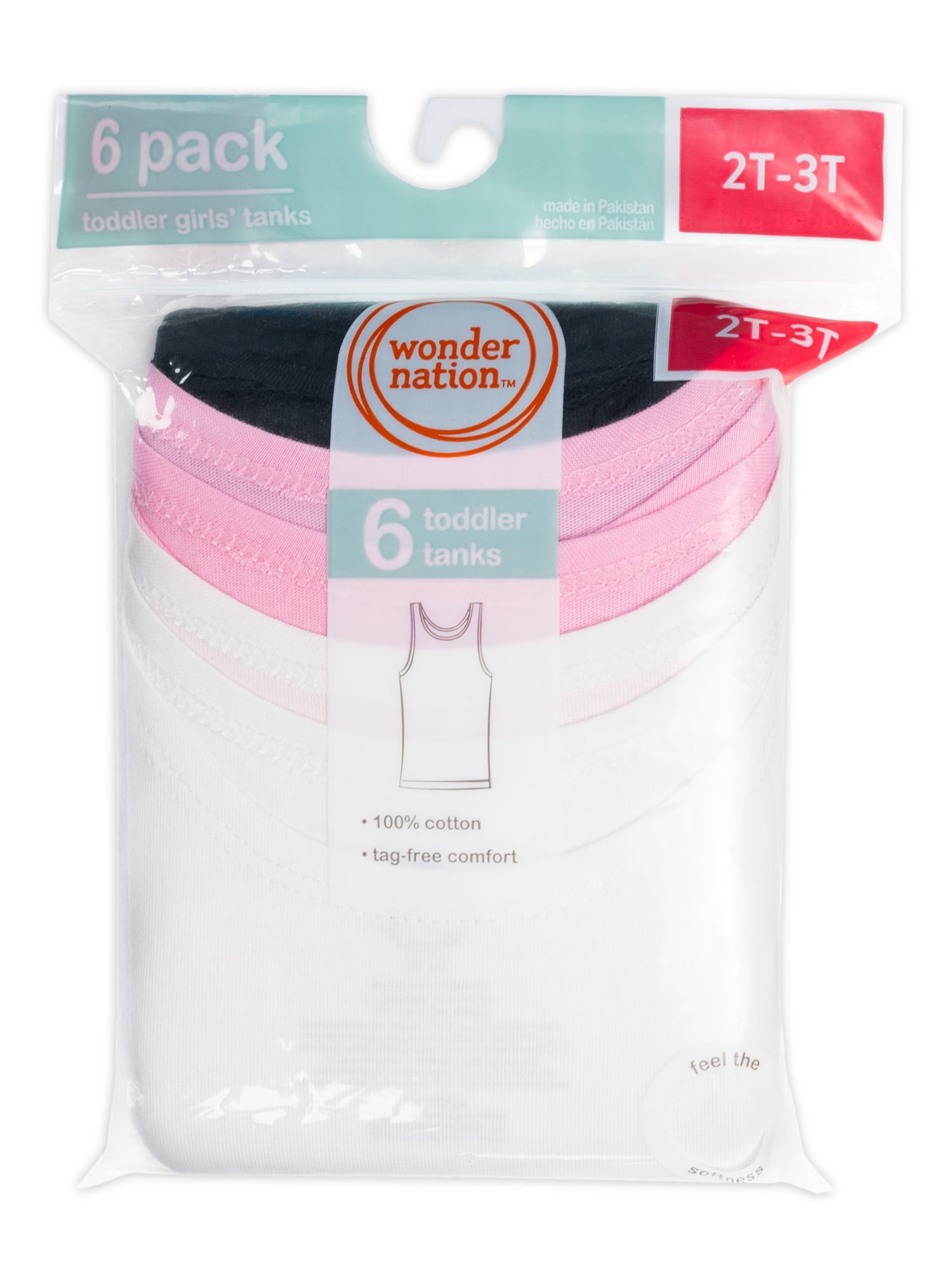 Wonder Nation Toddler Girl's Cotton Undershirt Tank Top, 6-Pack, Sizes 4T-5T