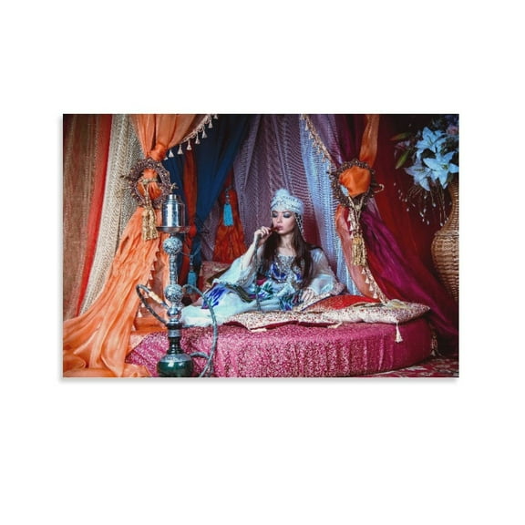Middle Eastern Girl Smoking Hookah Canvas Art Poster And Wall Art Picture Print Modern Family Bedroom Decor Posters,Unframe-style,20x30inch(50x75cm)