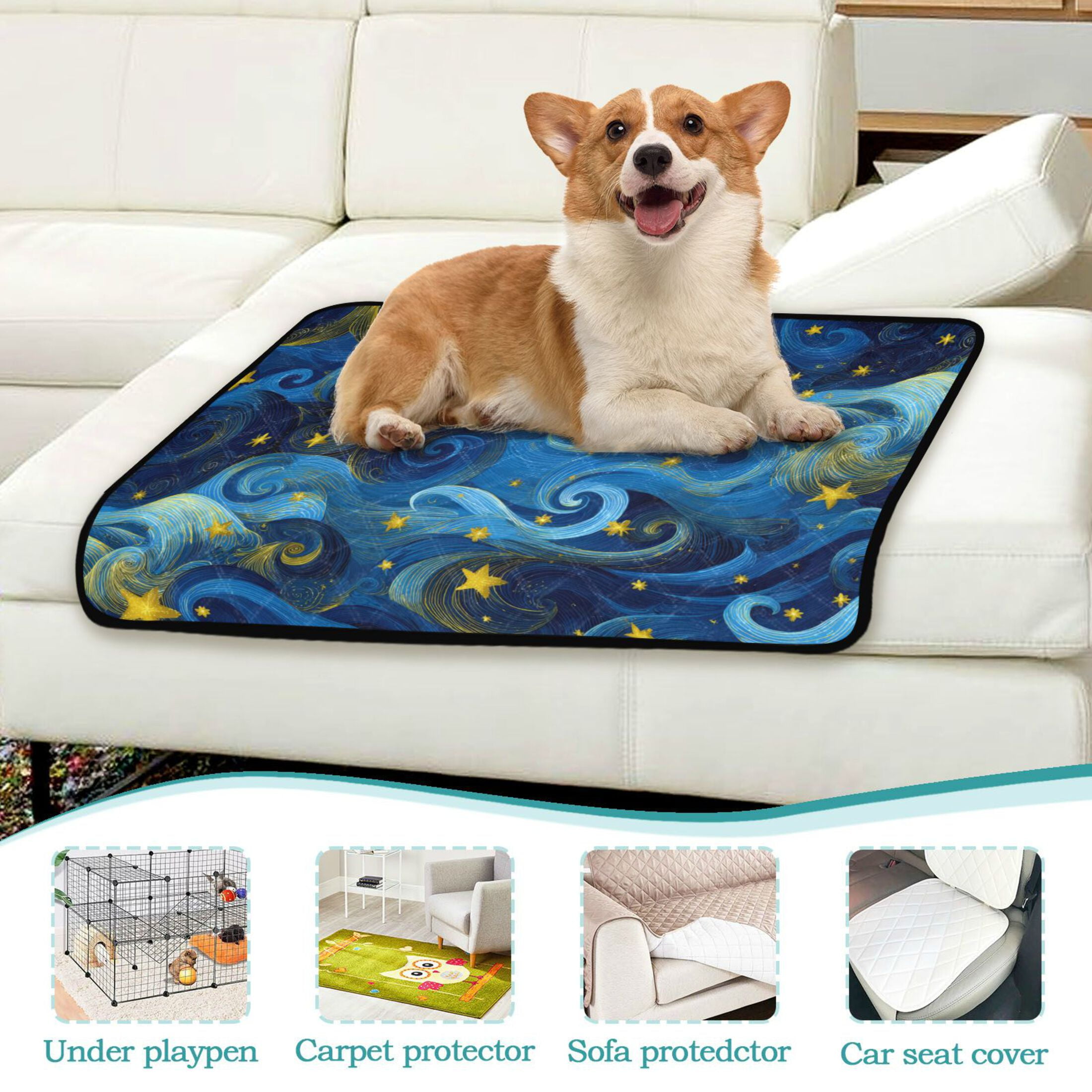 Qxltty Star Cloud Night Sky Cat litter Pads Pet Set of 3 Diaper Mats Center Anti-leakage Layer Absorbent Soft and Comfortable