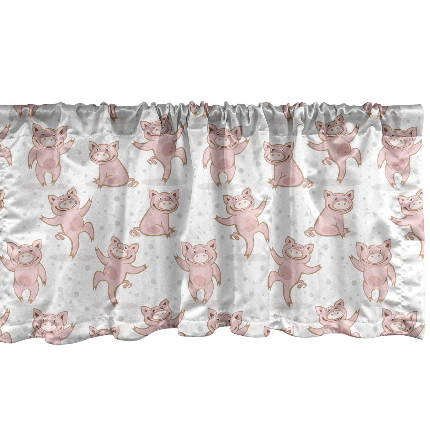 Farm Animals Cow Goat Pig Rooster White Gray Curtain Valance 