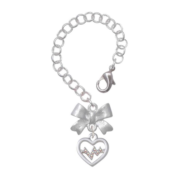 Delight Jewelry Silvertone Heart with AB Crystal Heartbeat - Silvertone Bow Charm Accessory for Tumblers and Thermal Cups