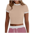 thumbnail image 1 of Plebaso Hauts Courts pour Femmes Manches Courtes Col Rond T-Shirts Ajustés Décontractés Mignons T-Shirts Basiques pour Femmes 2025, 1 of 7