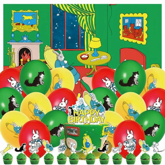 32 Pcs For Goodnight Moon Theme Birthday Party Supplies Party Favor Set,With 5*3ft Birthday Backdrop Decorations,13 Cupcake Toppers,18 Balloons,All in One Party Supply Set