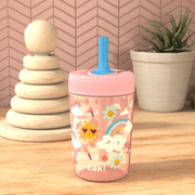 Zak Designs Capri Tumbler, Soft Straw Tumbler for Toddlers, 12oz, Leak-Proof, Easy to Hold, Sunshine and Rainbows