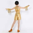 thumbnail image 5 of Auroural Clothes Set for Girls Size 8 Children's Solid Color Sleeveless Sequin Top Elastic Waisted Shorts Mid Size Children's Split Performance Suit With Sleeves Set Gold 9 Years, 5 of 5