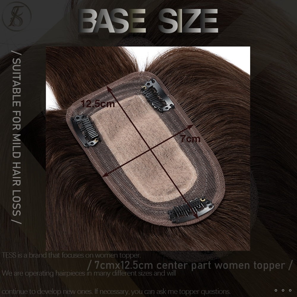 Hair Toppers for Women 6"-18" Real Human Hair with Bangs, 7x12.5cm Silk Base Clip In Hair Extension 150% Densiny Indian Hair Straight Hair Pieces
