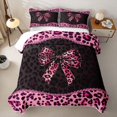 thumbnail image 2 of spefrowx Leopard Print Bow Print Twin Quilt Set for Women, Black Pink Polkadot Twin Coverlet Set, 2pcs, 2 of 7