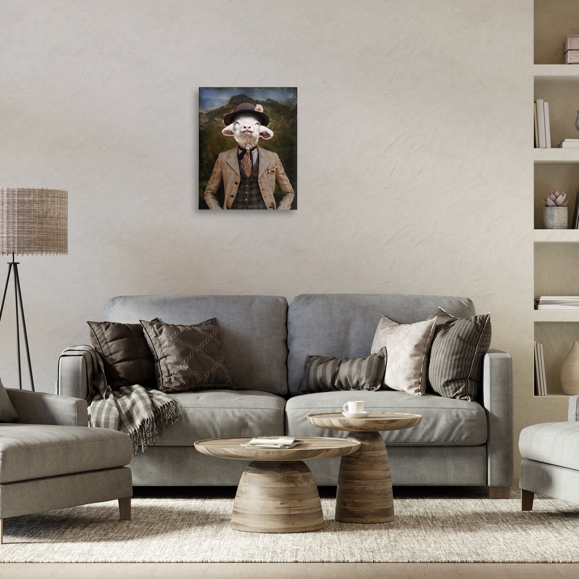 Stupell Industries Happy Classic Lamb Animals & Insects Painting Gallery Wrapped Canvas Art Print Wall Art, 16 x 20