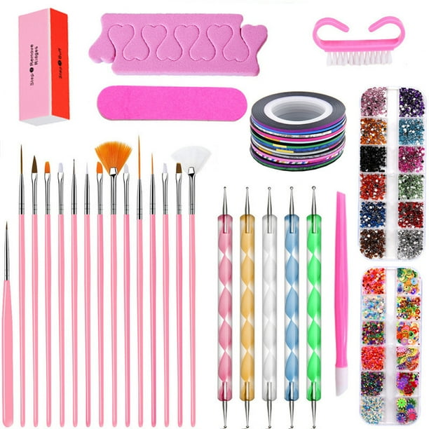 Kit de diseño de uñas para arte de uñas acrílicas, que incluye cepillo para uñas, herramienta de puntos, cinta para uñas, pedrería de cristal para uñas, accesorios para uñas para manicuristas Namotu WMPH-1022