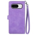thumbnail image 3 of Nalacover Zipper Wallet Case for Google Pixel 8 with Handbag Wrist Strap, Embossed Pattern Premium PU Leather Cover with Card Slots Holder Magnetic Clasp Kickstand Case, Purple, 3 of 9