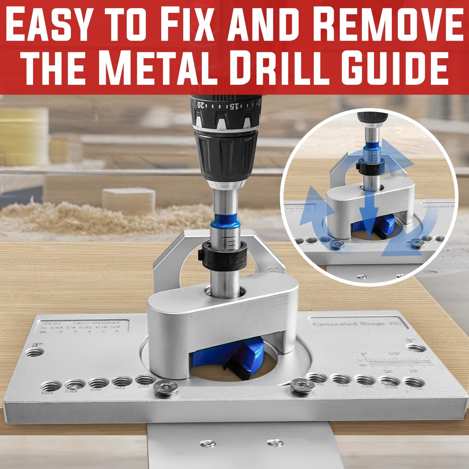 35mm Concealed Door Hinge Jig  Cabinet Hole Drilling With Quick Clamp & Dust Vacuum Adapter - Precision Metal Woodworking Mounting Tool For Installation