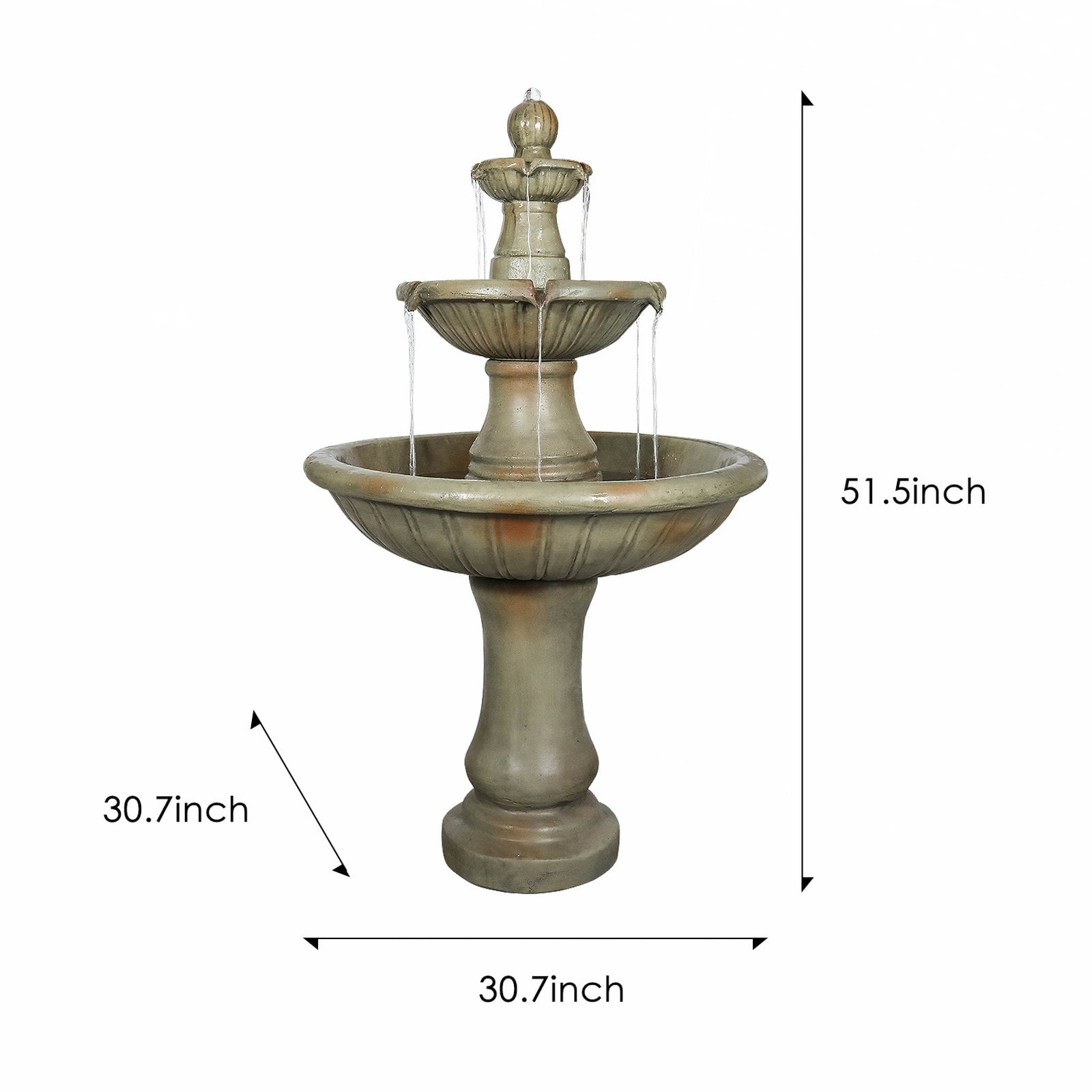 Hamiedun 51.5" H Freestanding Outdoor Water Fountain – Stone-Look Weather-Resistant Easy Setup Classic 3-Tier Garden Feature with Electric Pump for Patios, Yards & Courtyards