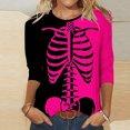 thumbnail image 2 of WEAIXIMIUNG T-Shirt Assorti pour Femmes, Imprimé Squelette, Col en V, Manches 3/4, 2 of 5