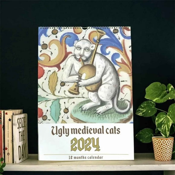 CEHVOM Ugly Medieval Cats Calendar 2024,Sarcasm Calendar 2024 Wall,Cat Calendars 2024 Mini,2024 Wall Calendar Cats Funny for Home Office The Cats Lovers New Year Gift