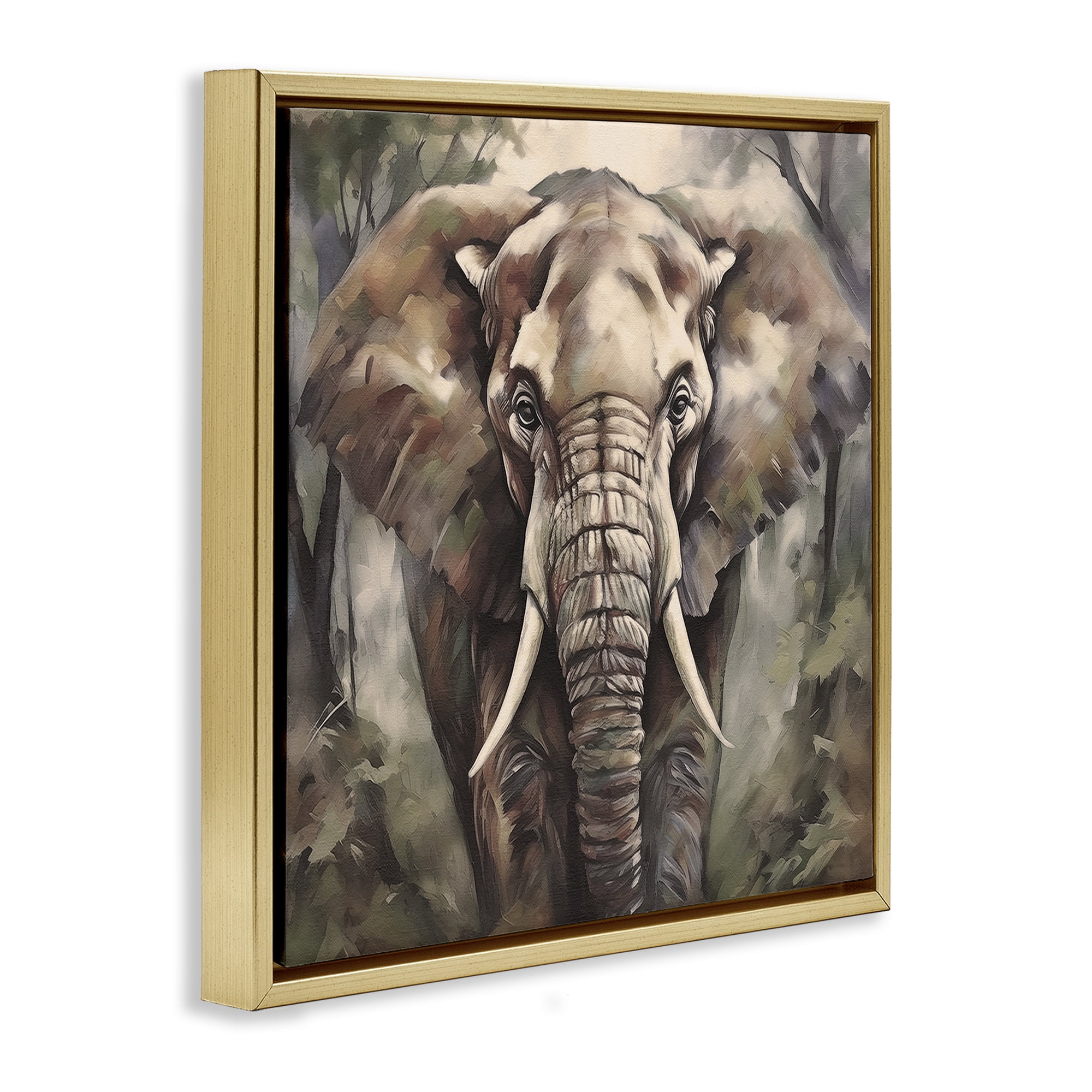 Stupell Industries Grey Elephant Portrait Animals Painting Gold Floater Framed Canvas Art Print Wall Art, 18 x 18