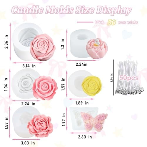 6 Pcs Flower Candle Making Mold Silicone 3D Rose Butterfly Molds Kit De Rosas Silicona para Velas for Candle Bouquet DIY, Wax, Soap, Epoxy Resin, Clay Craft Home Decor Valentine's Day Gift