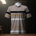 thumbnail image 4 of Dolkfu Brown True Classic&nbsp;Tees&nbsp;Men Button Collared Short Sleeve Minimalist Tops Striped Geometric Retro Vintage Polos Brown,S, 4 of 4