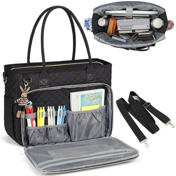 RAINSMORE Teacher Tote Bag 15.6 inch Laptop Bag for Women Work Bags Laptop Tote Nurse Bag Professional Computer Messenger with Insulated Pocket, Laptop Briefcase for Office, College, Nursing