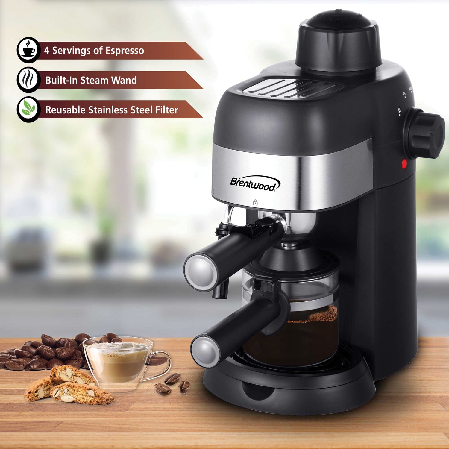 Brentwood 4-Cup Stainless Steel Espresso and Cappuccino Maker Machine