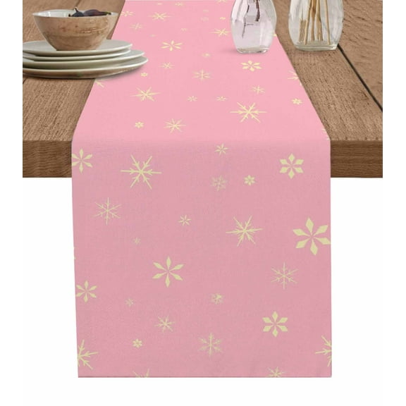 Table Runners 72 Inches Long Dress Scarves, Christmas Pink Farmhouse Kitchen/Dining Table Runner, Coffee Tablerunners, Winter Snowflakes Xmas Retro 13x72 Inch