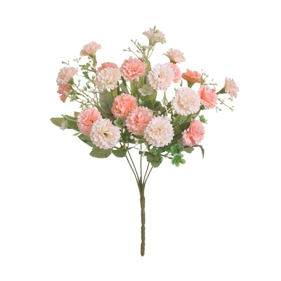 1 Pc 12.2" Compact Multi-Head Artificial Flowers Bouquet, Silk Mini Carnations Wildflower Bush for Tabletop Vase Decor, Elegant Champagne Gold
