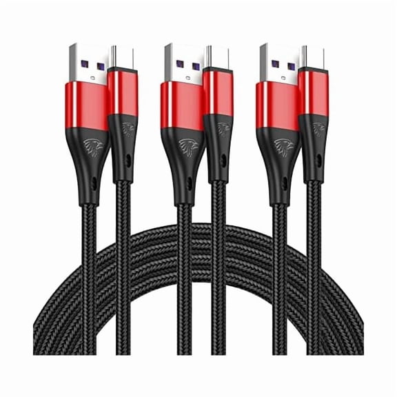 USB Type C Cable Fast Charging,3pack 10ft Premium Nylon Braided 3A Rapid Charger Quick Cord,Type C to A Cable Compatible for Samsung Galaxy S21 S20 S10 S9 S8 Plus,Note 20 10 9 8, LG V50 V40 G8(Red)